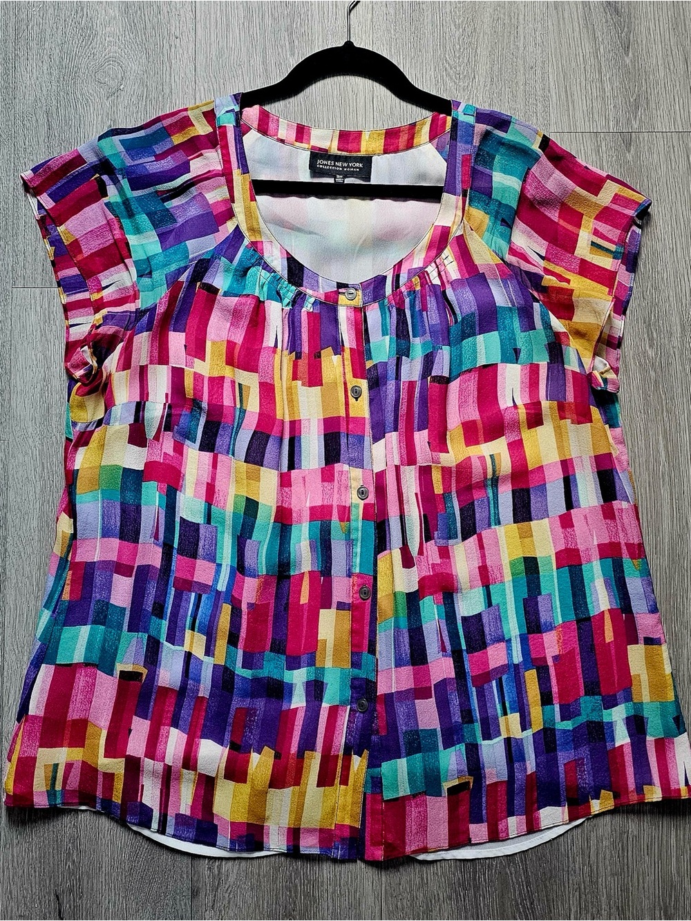 Jones New York Multicolor Geo-Print Short Sleeve Blouse Sz 16W